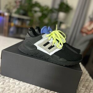 adidas Black and Blue Athletic Shoes with Neon Accents